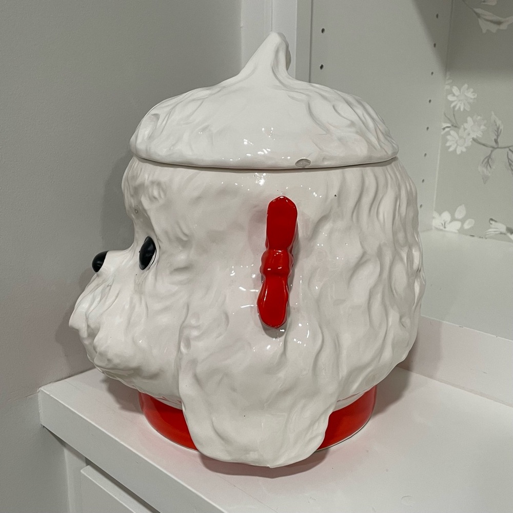 Vintage 1950s Poodle Dog Cookie Jar Red Bows MCM Kitschy Kitchenware Grandma - Picture 2 of 10